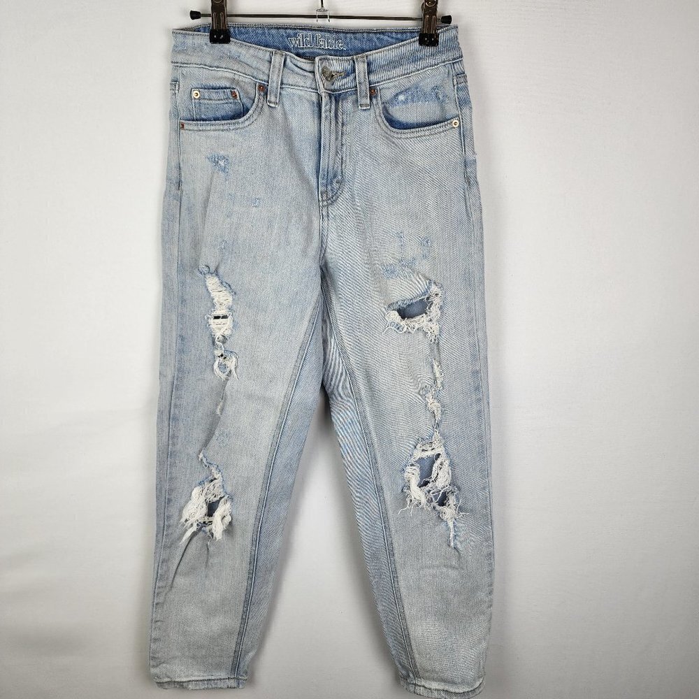 Wild Fable Womens High Rise Mom Jeans Light Wash Distressed Ripped Size 00